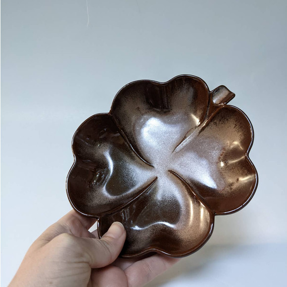 Vintage Frankoma Pottery Dish Plainsman Brown Satin Four Leaf Clover Shamrock - Picture 5 of 10